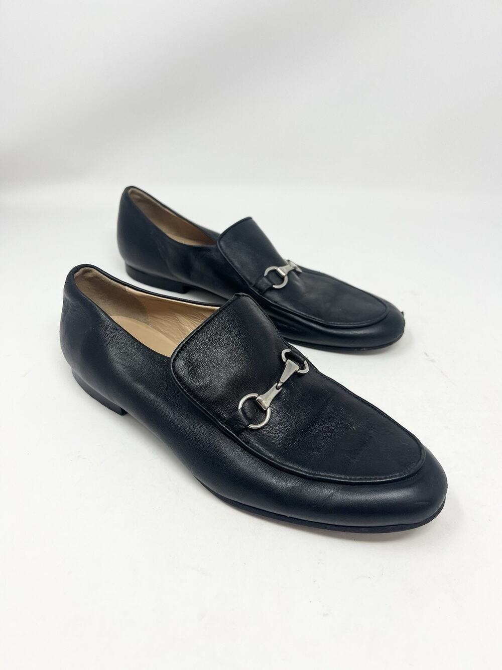 L idea by Lori Black Leather Horsebit Loafer Flats Womens Size 39 EU Classic